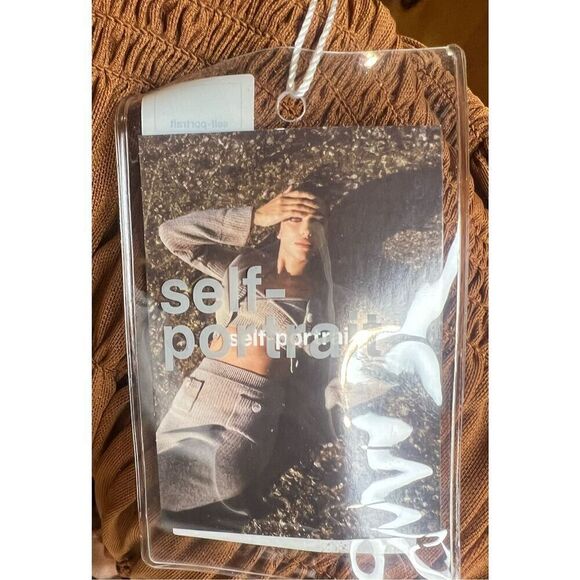 SELF-PORTRAIT Shirred Long Sleeve Midi-Dress in Caramel NWT Size 2 - Picture 11 of 11